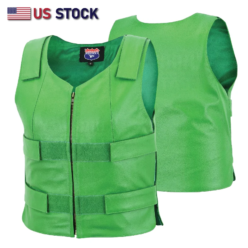 HL14945Green WOMEN Bulletproof Style Leather vest designs for Bikers Clubs Smart-Casual Vest Coat HL14945Green WOMEN Bulletproof Style Leather vest designs for Bikers Clubs Smart-Casual Vest Coat