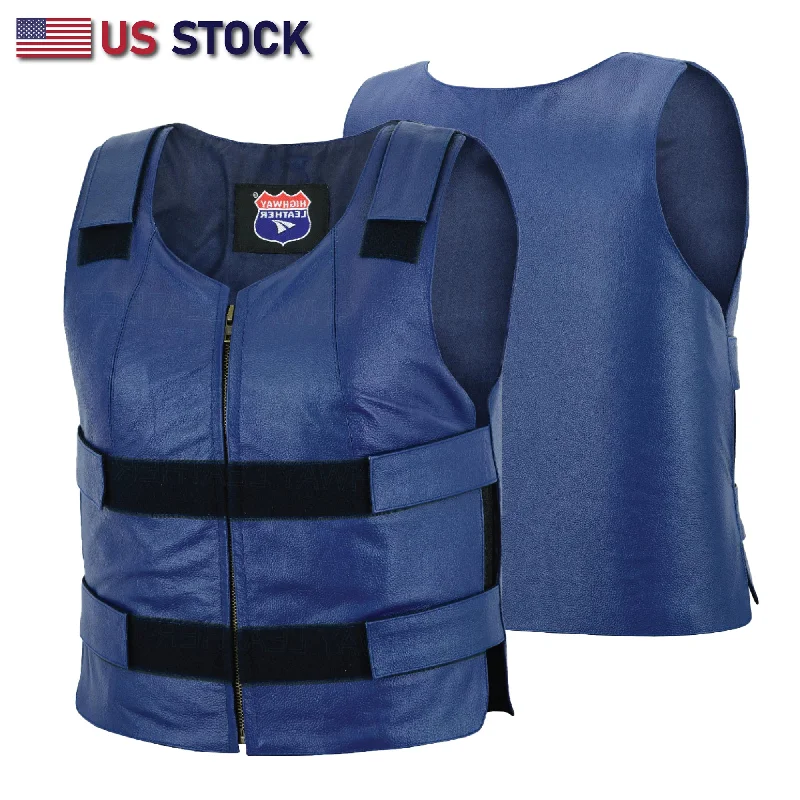 HL14945NV-BLU48 Navy Blue bulletproof Style Motorcycle Club Leather Vest - Women Shade 48 Relaxed Fit Vest HL14945NV-BLU48 Navy Blue bulletproof Style Motorcycle Club Leather Vest - Women Shade 48 Relaxed Fit Vest