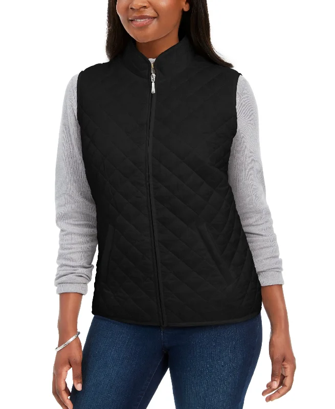 Solid Puffer Vest Sleeveless Herringbone Vest