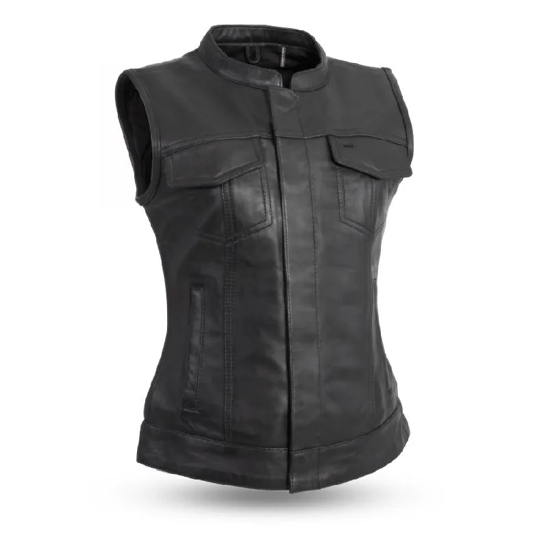 LTHR FIL516SDC Ludlow - Women's Motorcycle Leather Vest Classic Plaid Vest