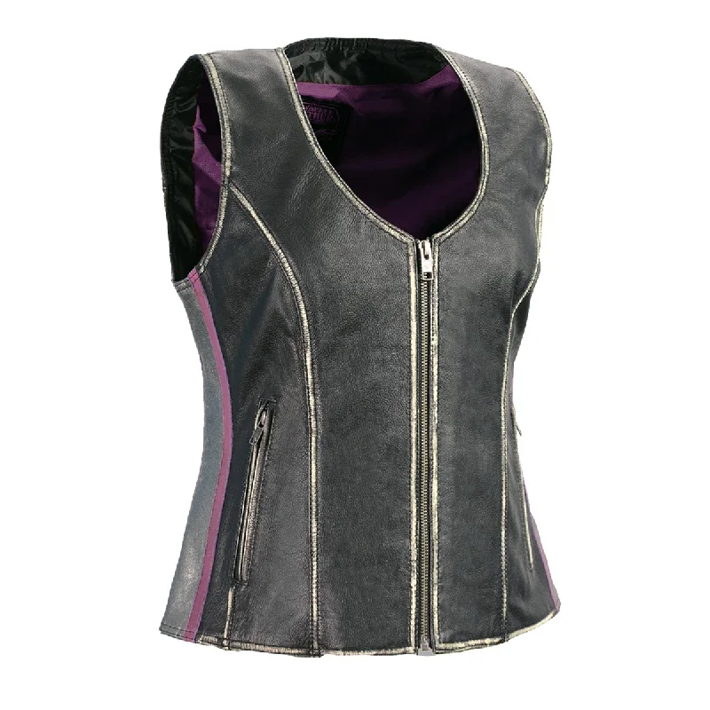 Milwaukee Leather MLL4516 Women's Black and Silver Rub-Off Leather Vest Soft Velvet Vest Milwaukee Leather MLL4516 Women's Black and Silver Rub-Off Leather Vest Soft Velvet Vest