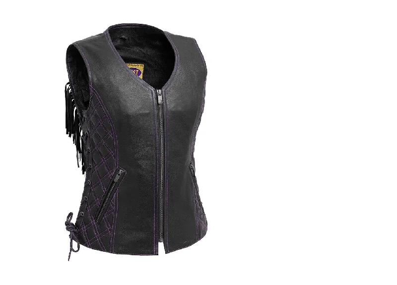 Purple FIL581CDM | Bandida - Women's Motorcycle Fringe Leather Vest Hooded Sherpa Vest Purple FIL581CDM | Bandida - Women's Motorcycle Fringe Leather Vest Hooded Sherpa Vest