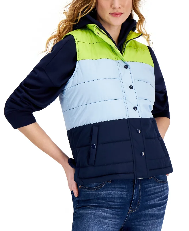 Style & Co Colorblocked Puffer Vest Cropped Leather Vest