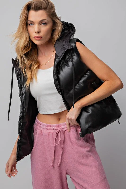 Faux Leather Puffer Vest Urban Chic Vest