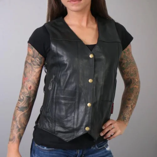 Black Ten Pocket Leather Vest Classic Workwear Vest