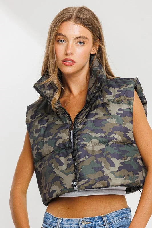 Camo Padded Cropped Puffer Vest Smart Layering Vest