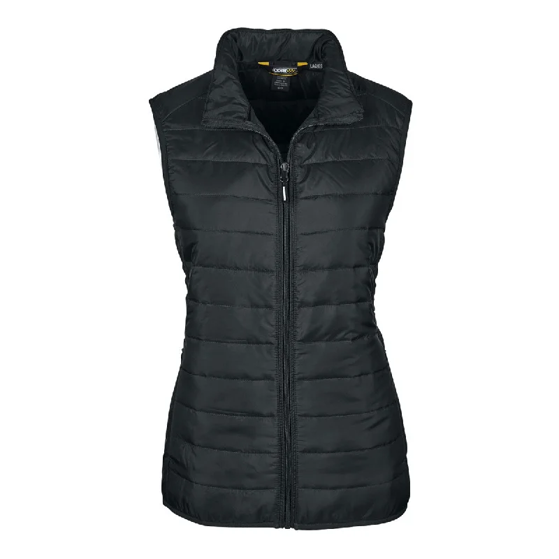 Core 365 Women's Black Prevail Packable Puffer Vest Luxe Faux Fur Vest