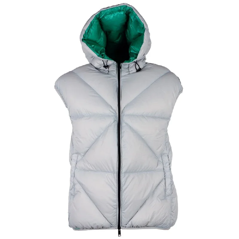 Centogrammi Elegant Gray Puffer Vest with Green Lining Street Style Vest