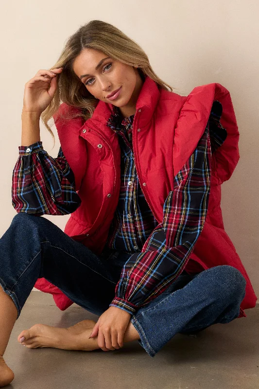 Cherry on Top Red Flutter Sleeve Puffer Vest Chic Layered Vest