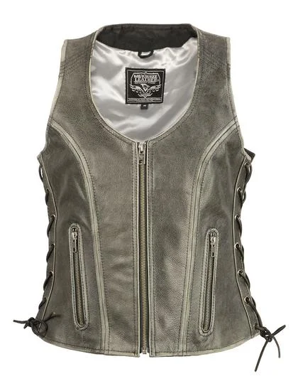 Milwaukee Leather MLL4531 Brown Women's Open Neck Side Lace Front Zipper Leather Vest Cozy Teddy Vest Milwaukee Leather MLL4531 Brown Women's Open Neck Side Lace Front Zipper Leather Vest Cozy Teddy Vest