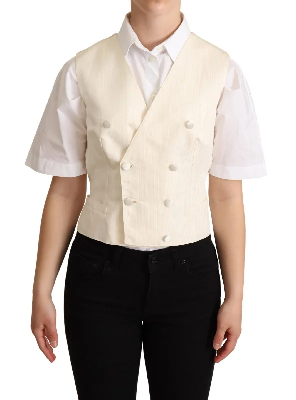 Dolce & Gabbana Beige Silk Blend Sleeveless Vest Luxury Waistcoat Cozy Long Waistcoat Jacket Dolce & Gabbana Beige Silk Blend Sleeveless Vest Luxury Waistcoat Cozy Long Waistcoat Jacket