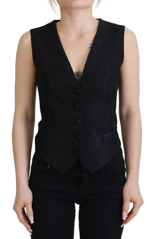 Dolce & Gabbana Elegant Black Silk Blend Waistcoat Vest Cozy Faux Fur Waistcoat