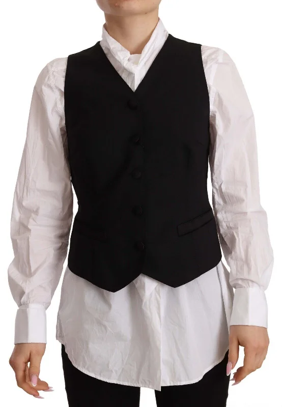 Dolce & Gabbana Elegant Black Wool Blend Waistcoat Cozy Fleece-Lined Waistcoat