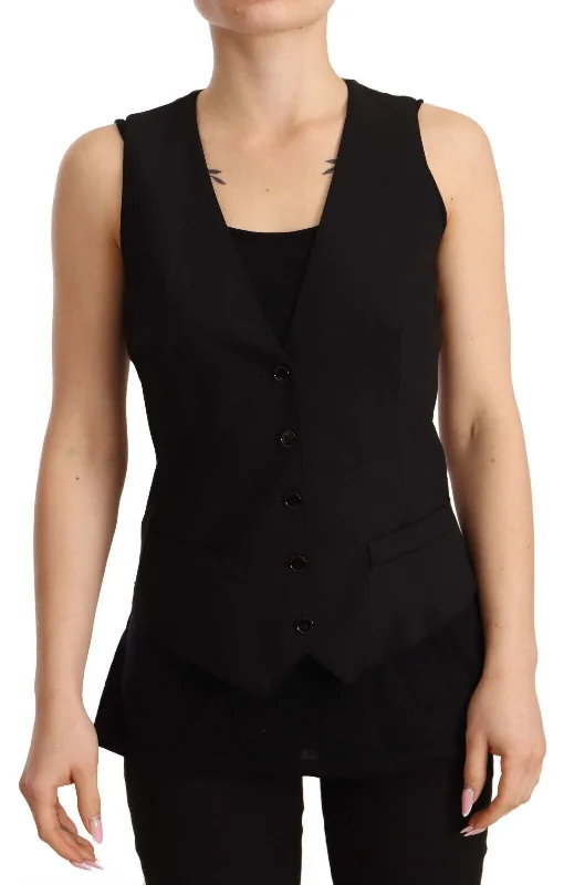 Dolce & Gabbana Elegant Black Wool Blend Waistcoat Stylish Button Waistcoat Vest