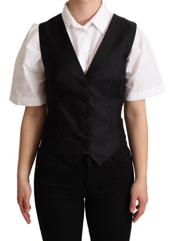 Dolce & Gabbana Elegant Silk Blend Black Waistcoat Trendy Down Waistcoat Vest