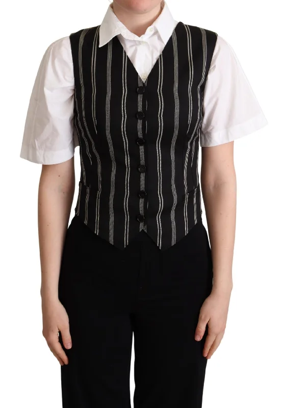 Dolce & Gabbana Chic Black Leopard Print Waistcoat Trendy Utility Waistcoat Jacket