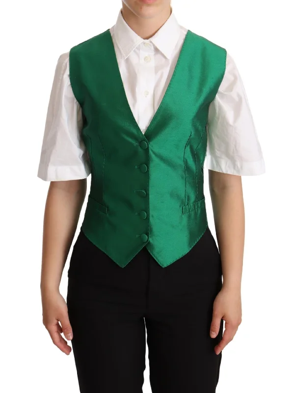 Dolce & Gabbana Elegant Green Silk Blend Waistcoat Warm Wool Waistcoat Jacket
