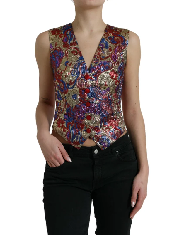 Dolce & Gabbana Multicolor Floral Print Jacquard Waistcoat Vest Stylish Padded Waistcoat Jacket Dolce & Gabbana Multicolor Floral Print Jacquard Waistcoat Vest Stylish Padded Waistcoat Jacket