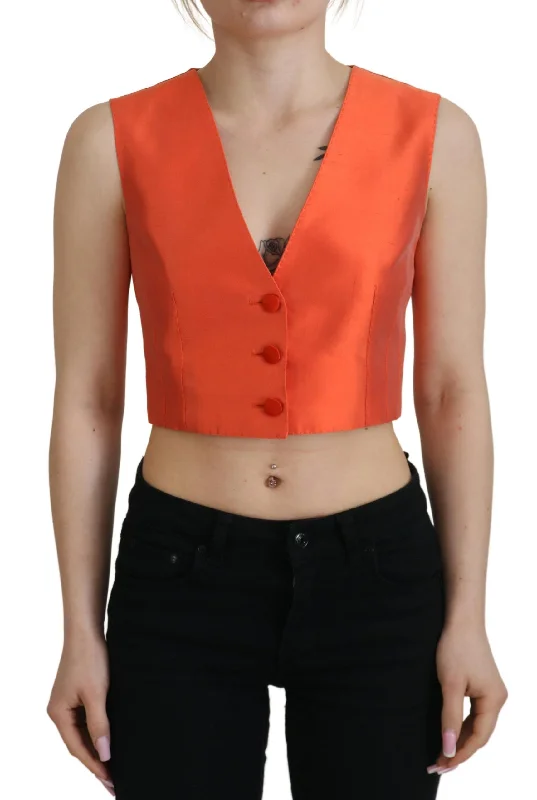 Dolce & Gabbana Elegant Orange Silk Waistcoat Comfortable Padded Waistcoat