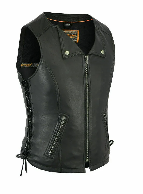 Ladies Fashionable Lightweight Leather Vest Front Zipper DS280 Chic Trench Vest