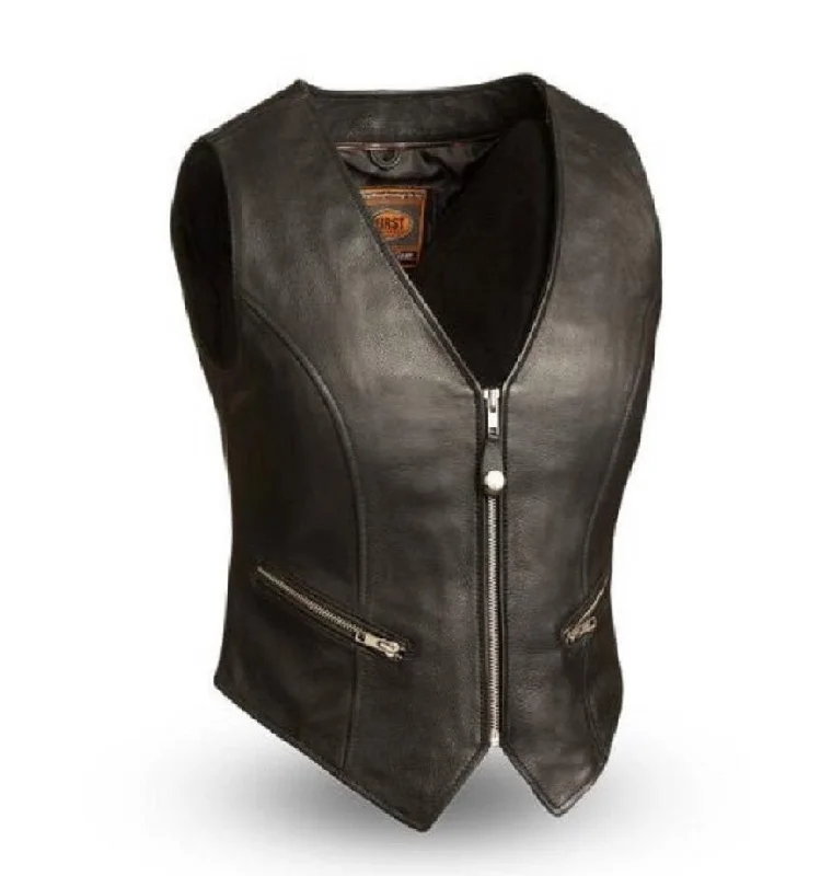 Ladies Leather Vest with Front Zipper ( Montana ) FIL515CSL Stylish Hooded Vest