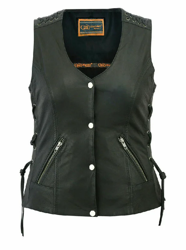 Ladies Laced Leather Vest DS285 Double-Breasted Vest