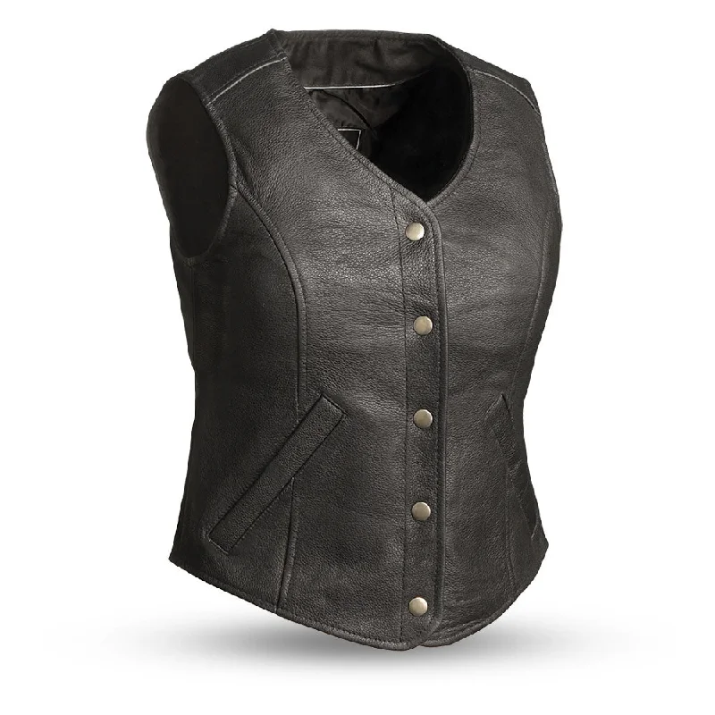 Ladies Leather Vest (DERRINGER) FIL565RCSL Cropped Denim Vest