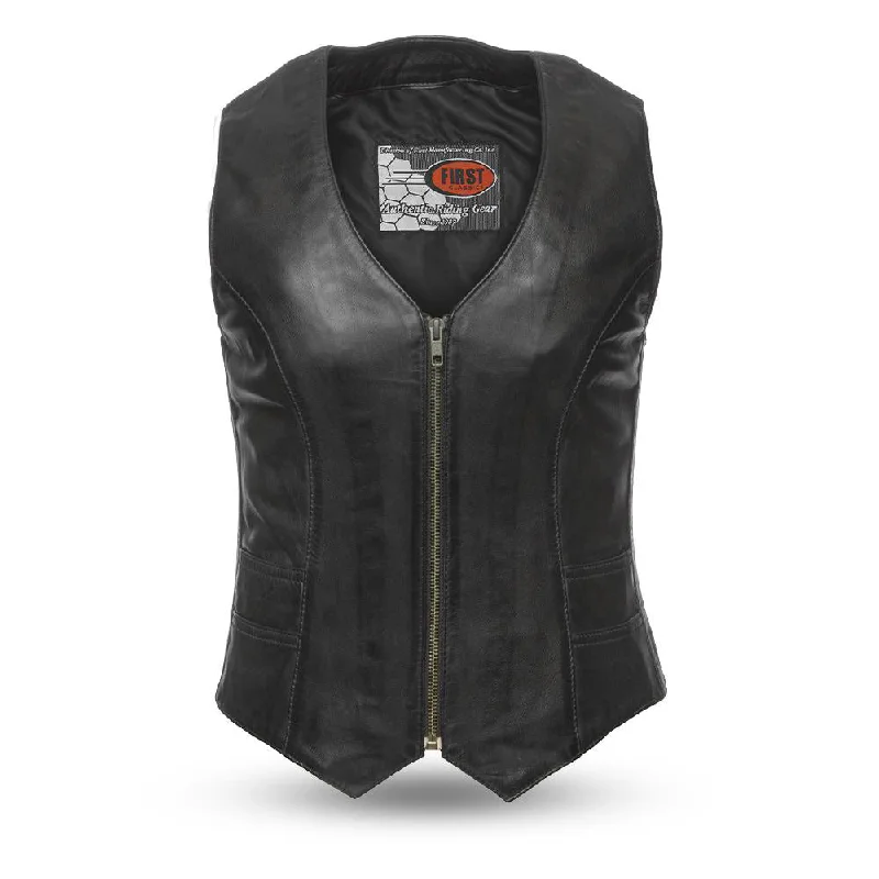 Ladies Leather Vest Front Zipper  ( SAVANNAH ) FIL544SDM Quilted Down Vest