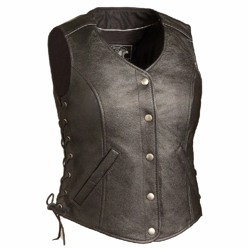 Ladies Leather Vest ( HONEY BADGER ) FIL566CSL Sleeveless Overcoat Vest