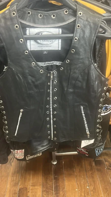 Ladies Leather Vest with Eyelets 2682.NG Trendy Belted Vest