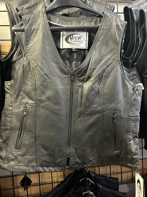 Ladies Leather Vest with front zipper Classic Plaid Vest