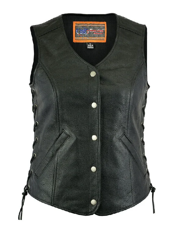Ladies Long Leather Vest DS266 Padded Quilted Vest