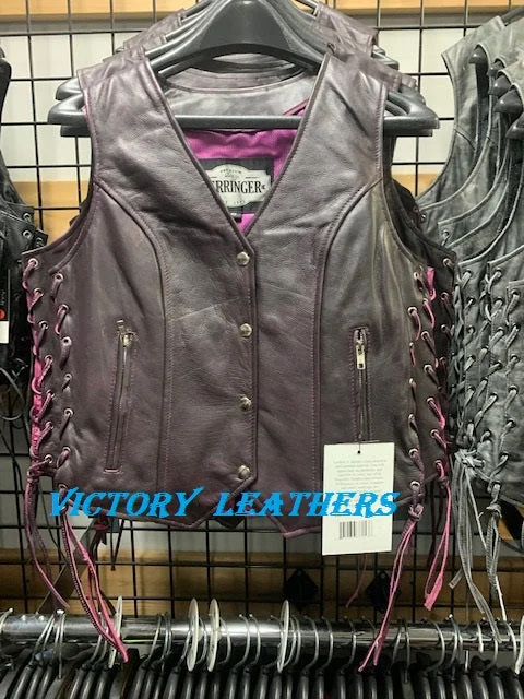 Ladies Purple Leather Vest Sleeveless Peacoat Vest