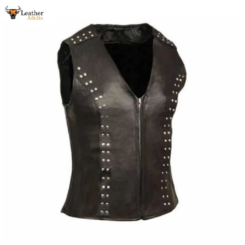 Ladies Soft Black Real Lambskin Leather Bikers Waistcoat Vest W5 Comfortable Winter Waistcoat Vest