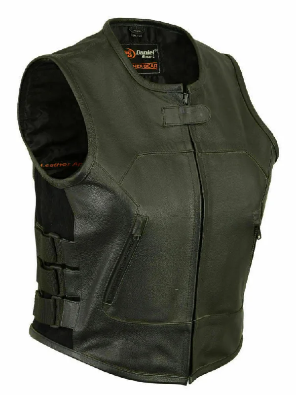 Ladies Swat Style Leather Vest DS200 High-Collar Puffer Vest