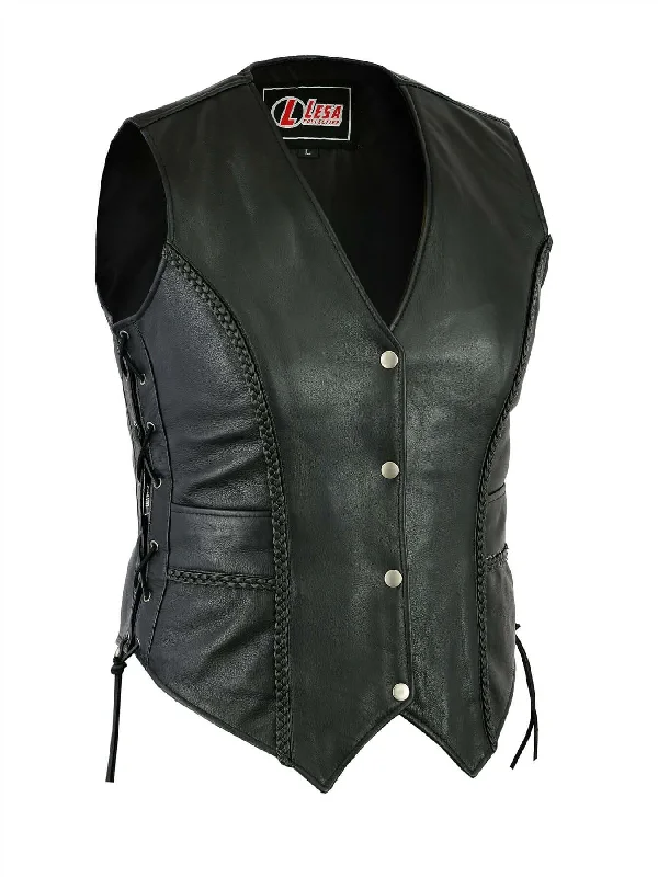 Ladies Real Leather Laced Up Motorcycle Biker Waistcoat Womens Gillette Vest Elegant Down-Filled Waistcoat Ladies Real Leather Laced Up Motorcycle Biker Waistcoat Womens Gillette Vest Elegant Down-Filled Waistcoat