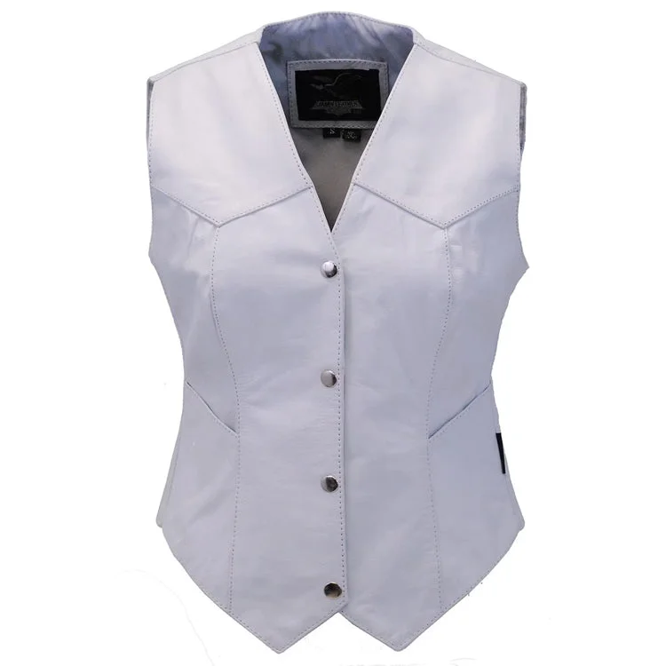 Long Ladies White Leather Vest Lightweight Utility Vest