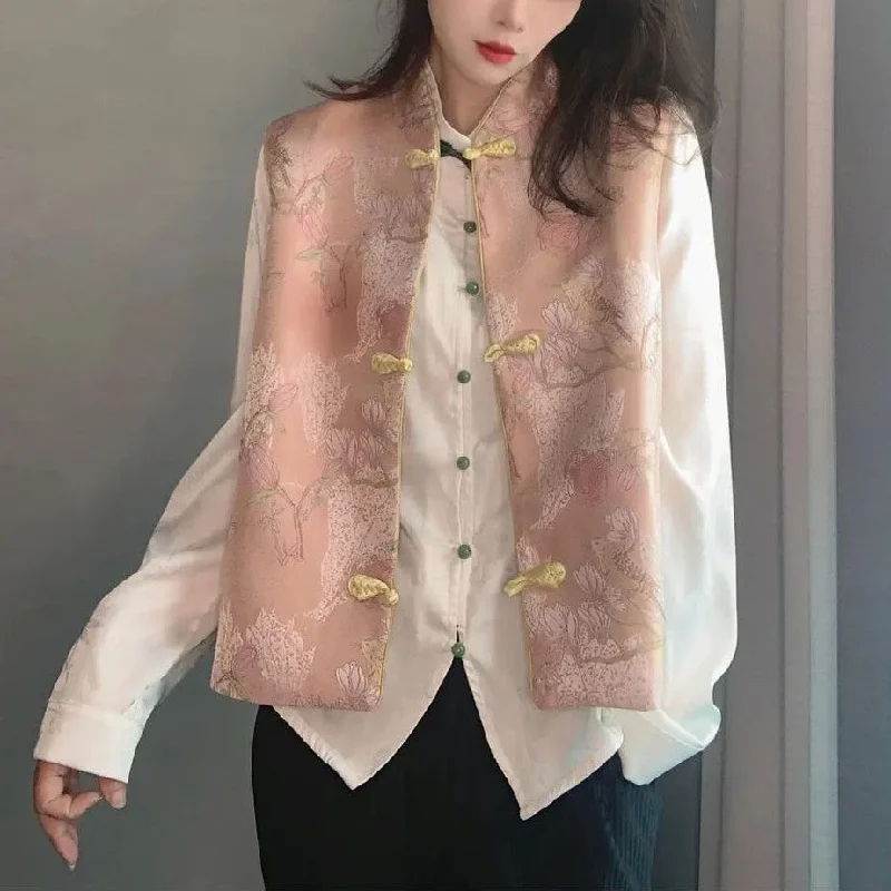 Mandarin Collar Floral Embroidery Brocade Chinese Style Waistcoat Vest Casual Checkered Waistcoat Vest Mandarin Collar Floral Embroidery Brocade Chinese Style Waistcoat Vest Casual Checkered Waistcoat Vest