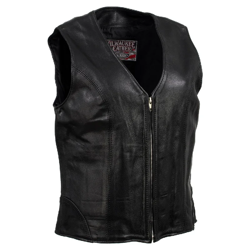 Milwaukee Leather USA MADE MLVSL5003 Women's Black 'Speed Queen' Motorcycle Leather Vest with Front Zipper Extra-Warm Insulated Vest Milwaukee Leather USA MADE MLVSL5003 Women's Black 'Speed Queen' Motorcycle Leather Vest with Front Zipper Extra-Warm Insulated Vest