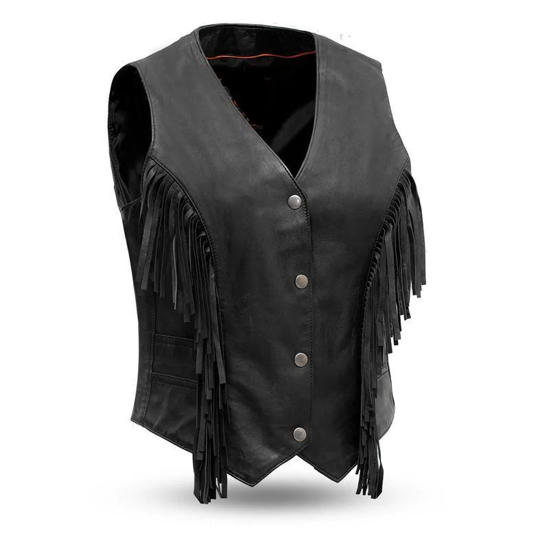 MKL - Stoy Women's Motorcycle Fringe Leather Vest Smart Layering Vest