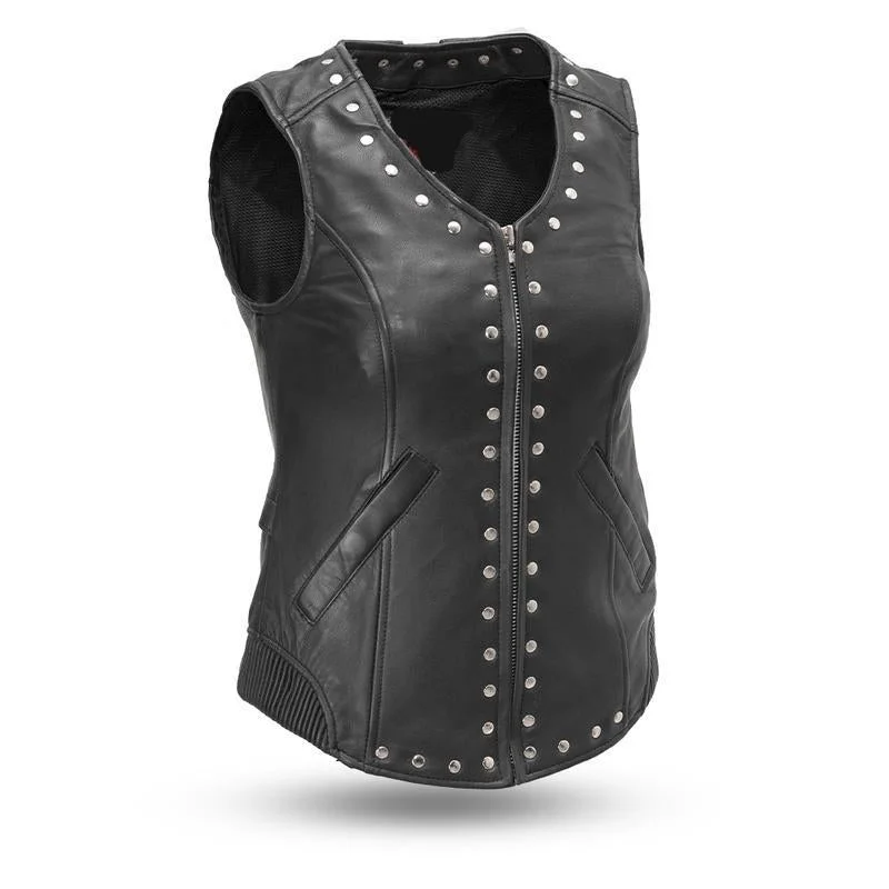MKL - Sylvia Women's Motorcycle Leather Vest Luxe Faux Fur Vest
