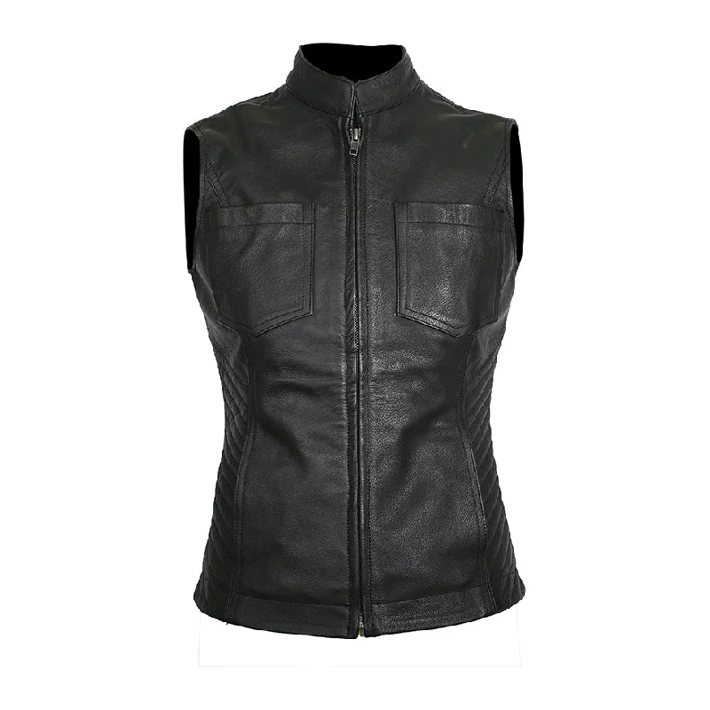 MKL - Cosina Women's Motorcycle Leather Vest Stylish Hooded Vest