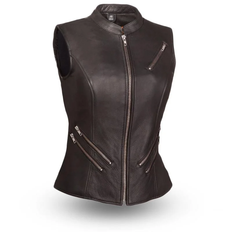 MKL - Melinda Women's Motorcycle Leather Vest Relaxed Office Vest