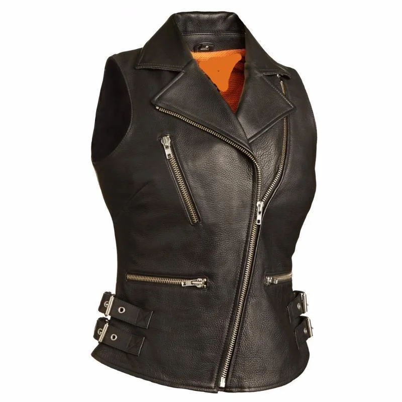 MKL - Slacko Women's Motorcycle Leather Vest Longline Tailored Vest