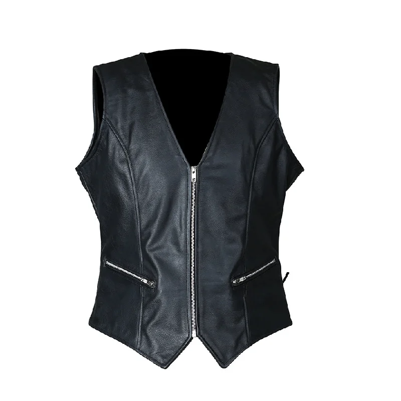 MKL - Courtney Women's Motorcycle Leather Vest Belted Draped Vest