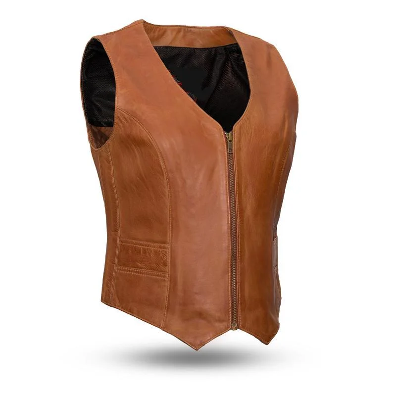 MKL - Warped Women's Motorcycle Western Style Leather Vest Embellished Evening Vest