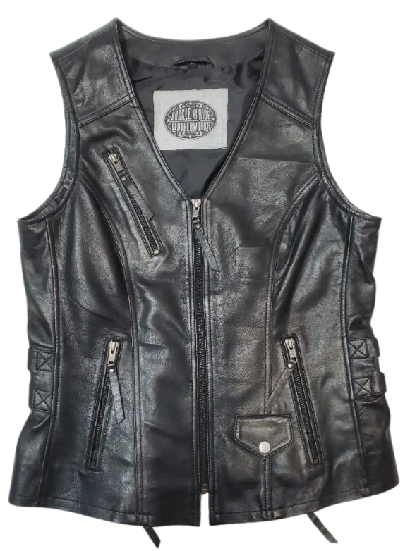 The "Lita" Leather Vest Distressed Denim Vest