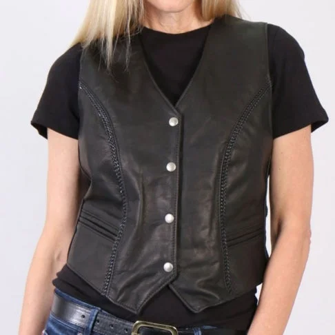USA Made Ladies Leather Vest Longline Tailored Vest