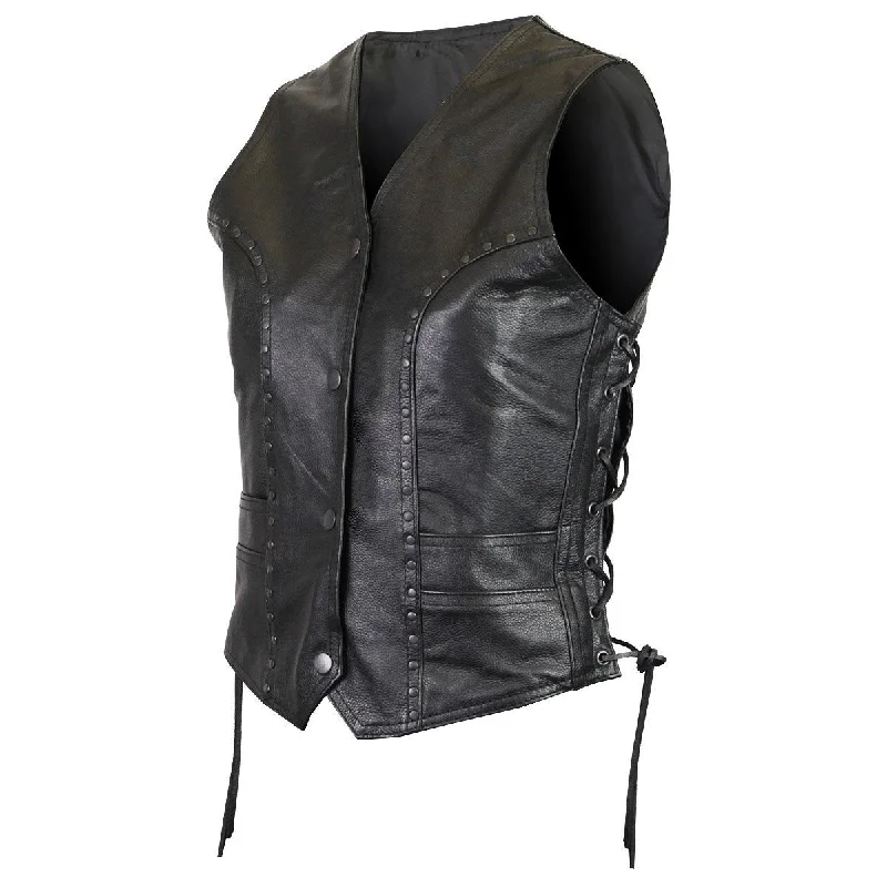 VL1049 Premium Cowhide Studded Leather Vest Fashion-Forward Vest Coat