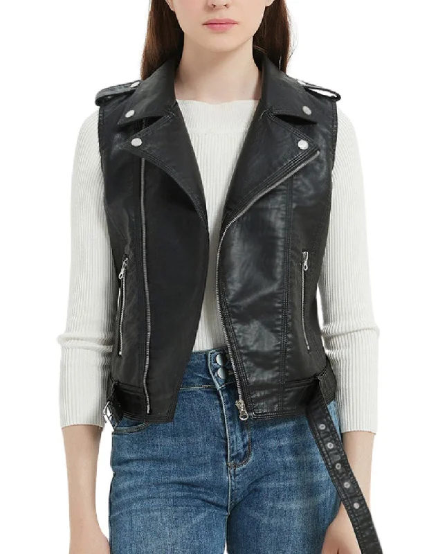 Belleza Black Leather Vest Belted Waist Vest